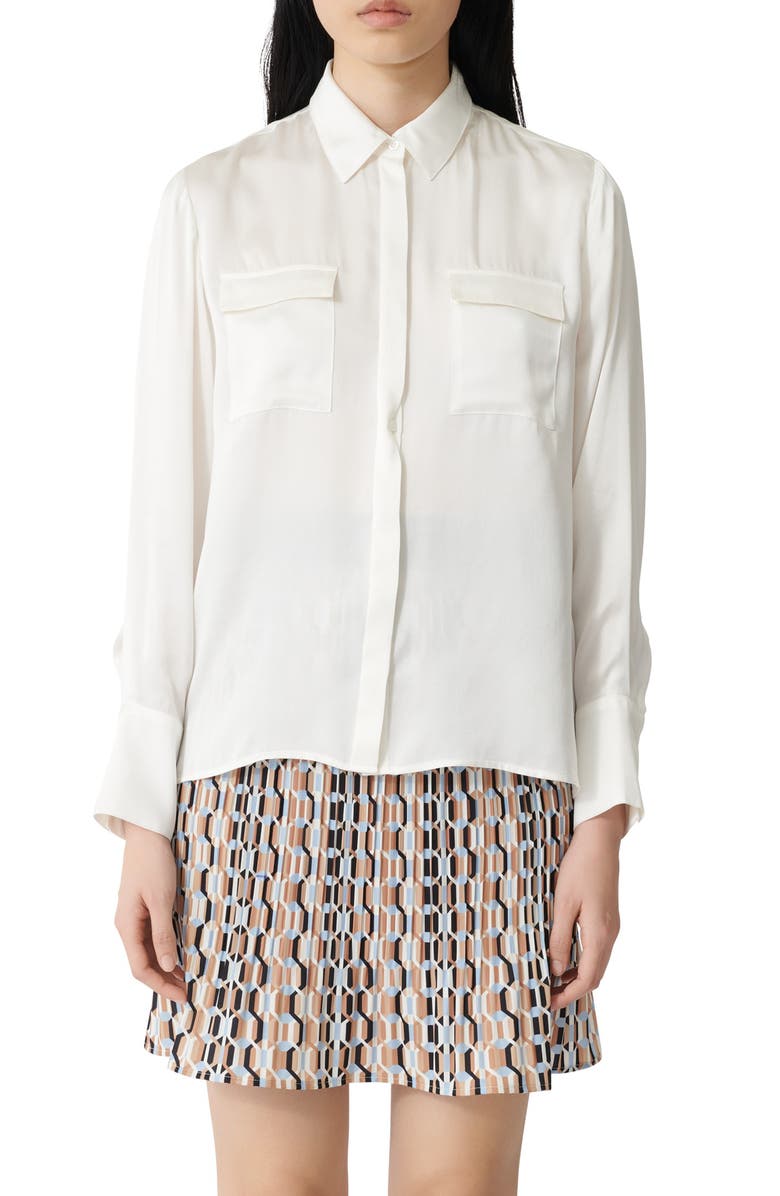 maje Button-Up Silk Shirt, Main, color, 