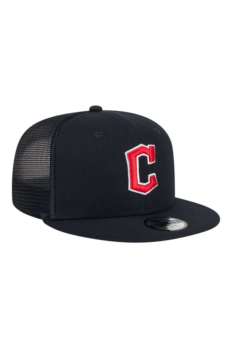 Youth New Era  Navy Cleveland Guardians 9FIFTY Trucker Snapback Hat, Alternate, color, Navy