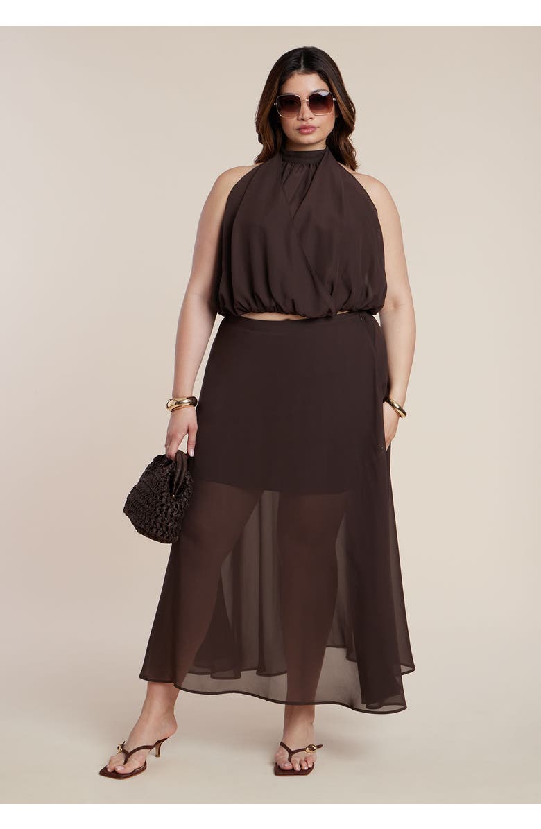 ELOQUII High Neck Bubble Top, Alternate, color, Chicory Coffee