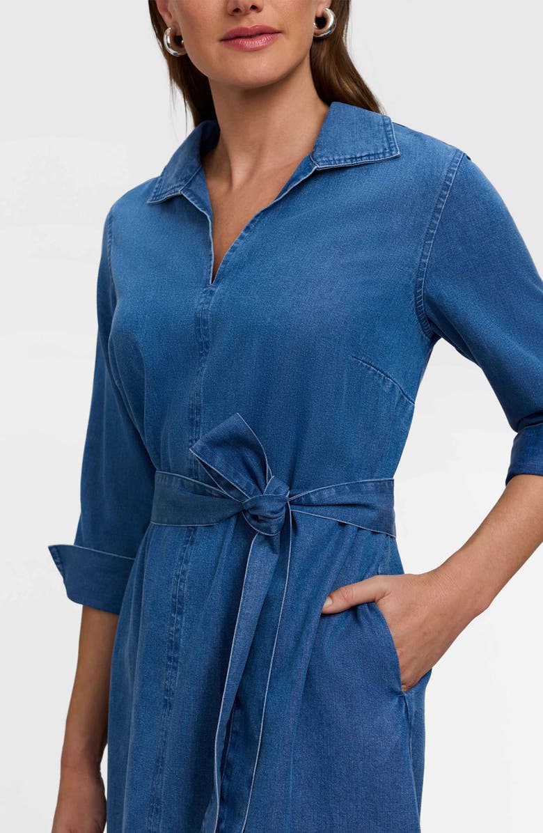 Foxcroft Agnes Tie Waist Denim Shirtdress, Alternate, color, Medium Wash Blue