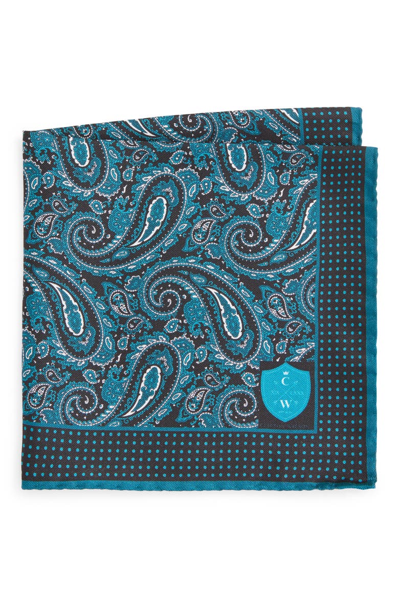 Aqua Paisley Silk Pocket Square, Main, color, AQUA