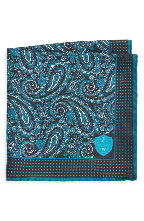 Aqua Paisley Silk Pocket Square