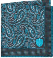 CLIFTON WILSON Aqua Paisley Silk Pocket Square