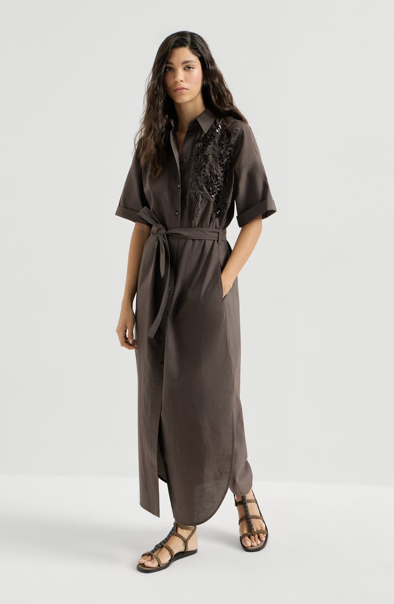Brunello Cucinelli Dress with dazzling seabed embroidery, Main, color, Brown