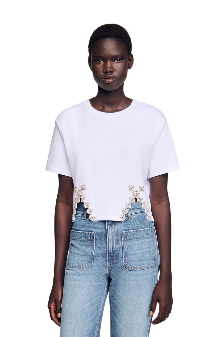 Rhinestone crop top, Main, color, White