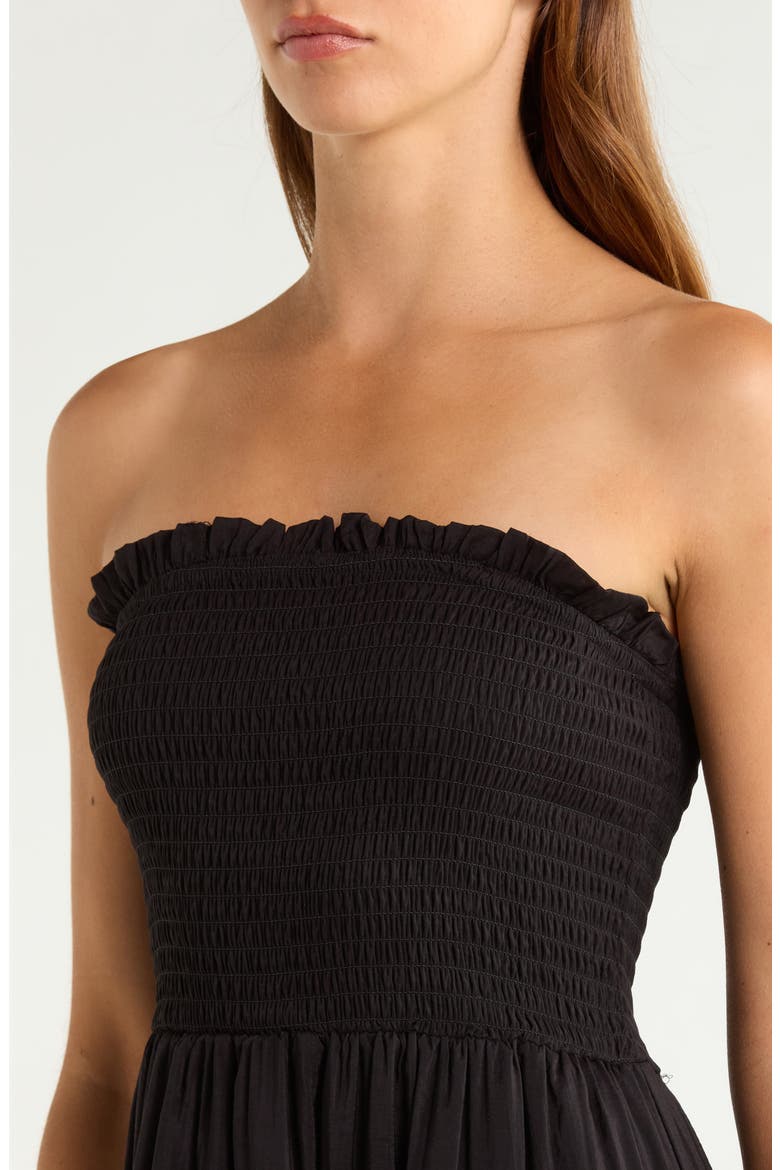Tiered Strapless Cover-Up Dress, Alternate, color, BLACK