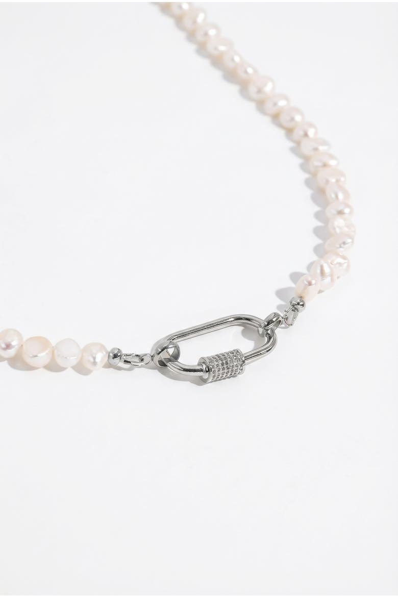Freshwater Pearl Carabiner Clasp Gold Necklace, Alternate, color, Silver
