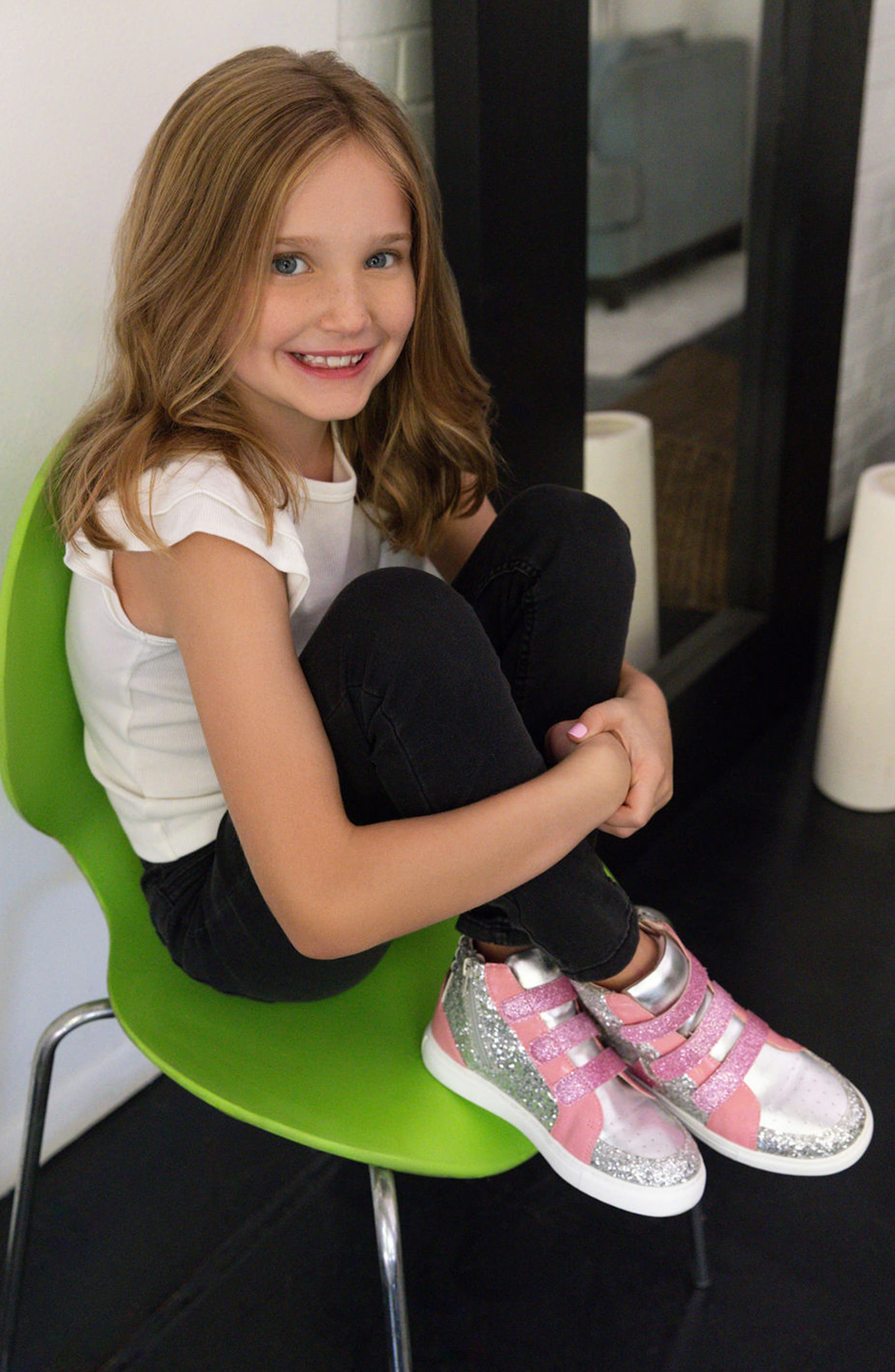 Yosi Samra Kids' Miss Hannah Sequin High Top Sneaker, Alternate, color, Pink / Silver