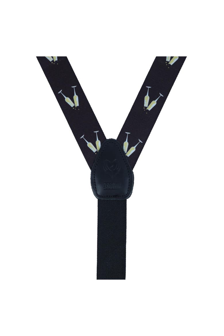 Champagne Bottle Print Clip End Suspenders, Alternate, color, Black