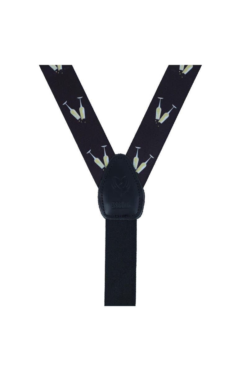 Ascentix Champagne Bottle Print Clip End Suspenders, Alternate, color, Black