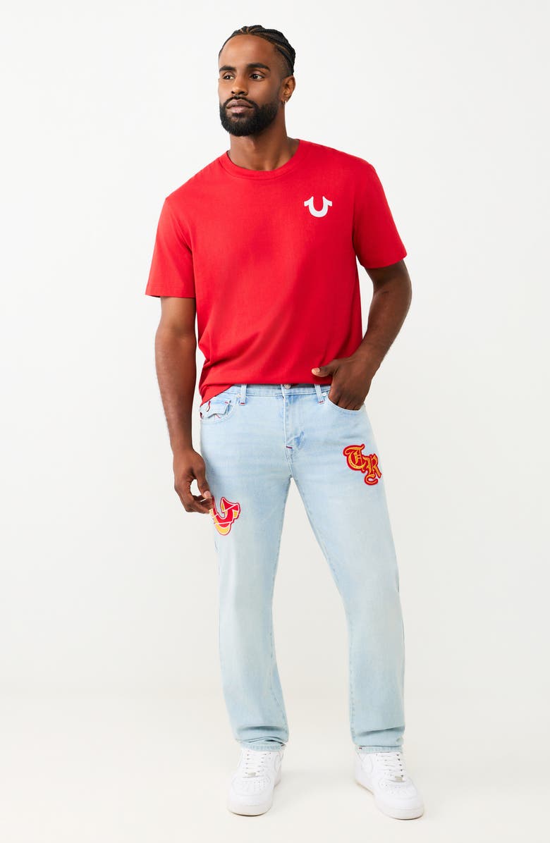 True Religion Geno Flap Embroidered Patch Jeans, Alternate, color, Light Journey
