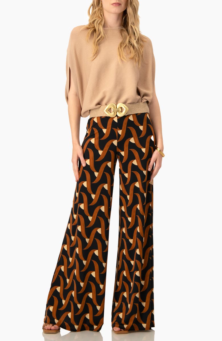 IVONNE Geometric Strech Wide Pants, Alternate, color, Multi-Brown