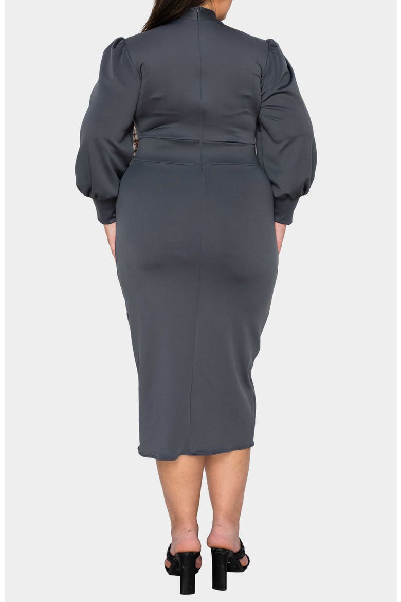 Anastasia Tie Neck Long Sleeve Dress, Alternate, color, CHARCOAL