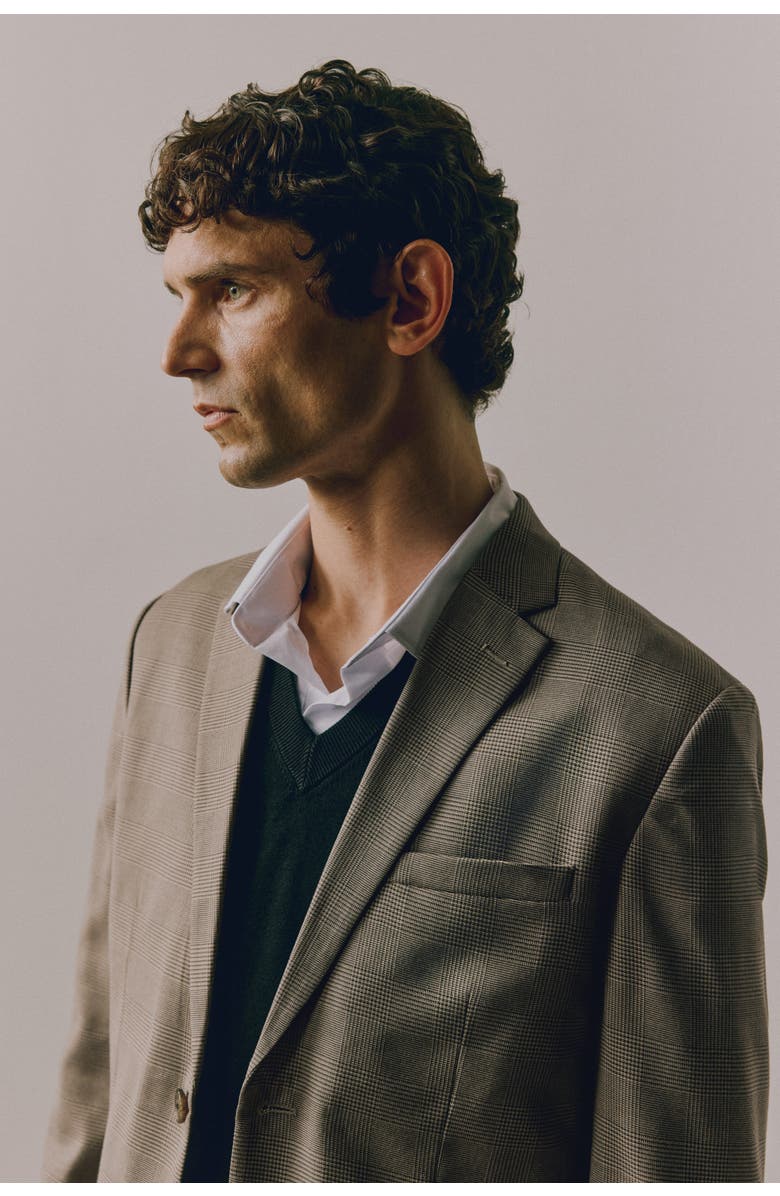 H&M Slim Fit Jacket, Alternate, color, Dark Beige/Checked