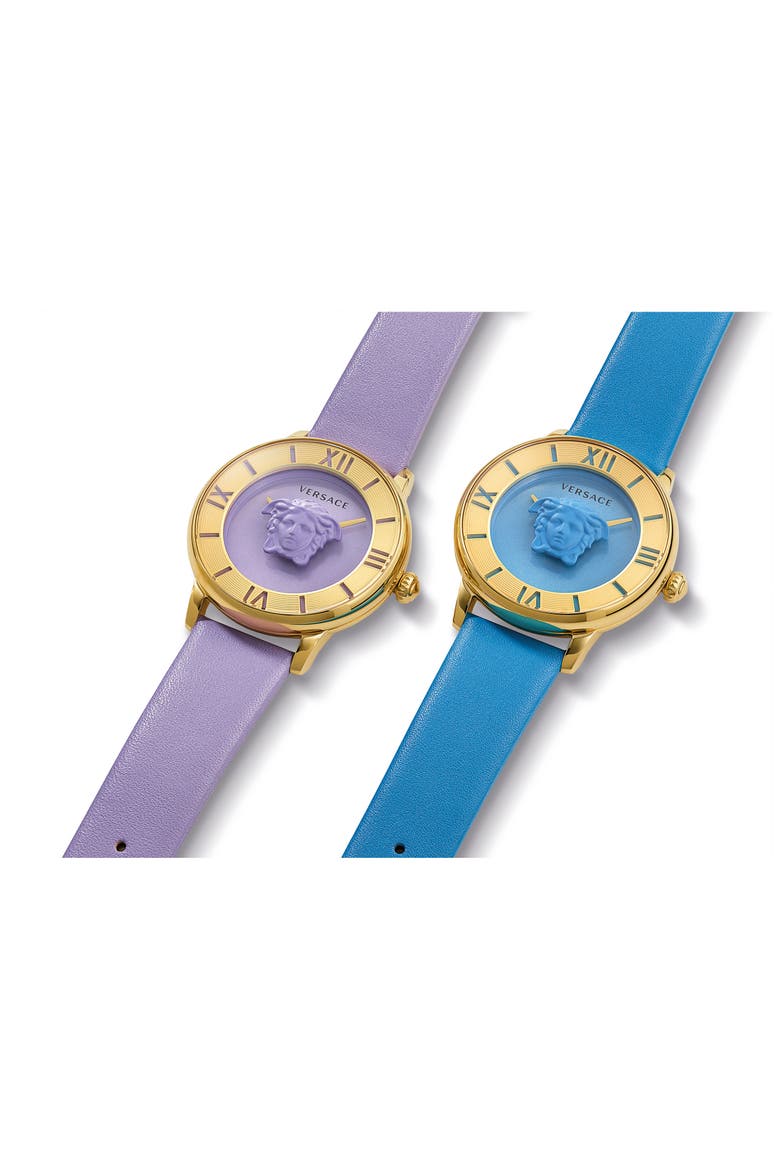La Medusa Leather Strap Watch, 38mm, Alternate, color, GOLD