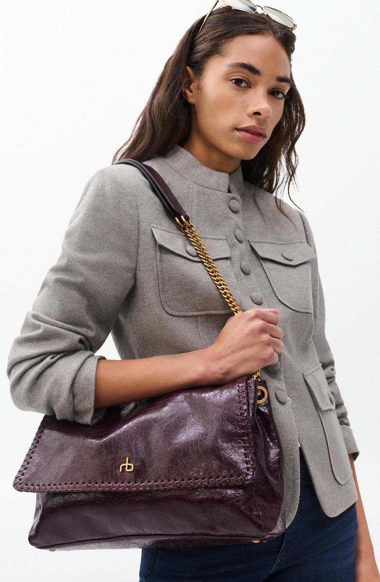 rag & bone Large Chelsea Flap Leather Convertible Shoulder Bag, Alternate, color, Blackberry