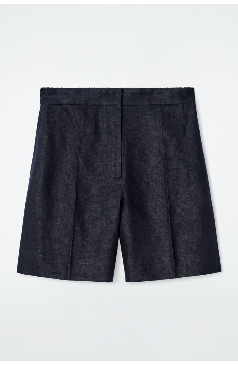 COS Tailored Elasticated Linen Shorts, Main, color, Navy