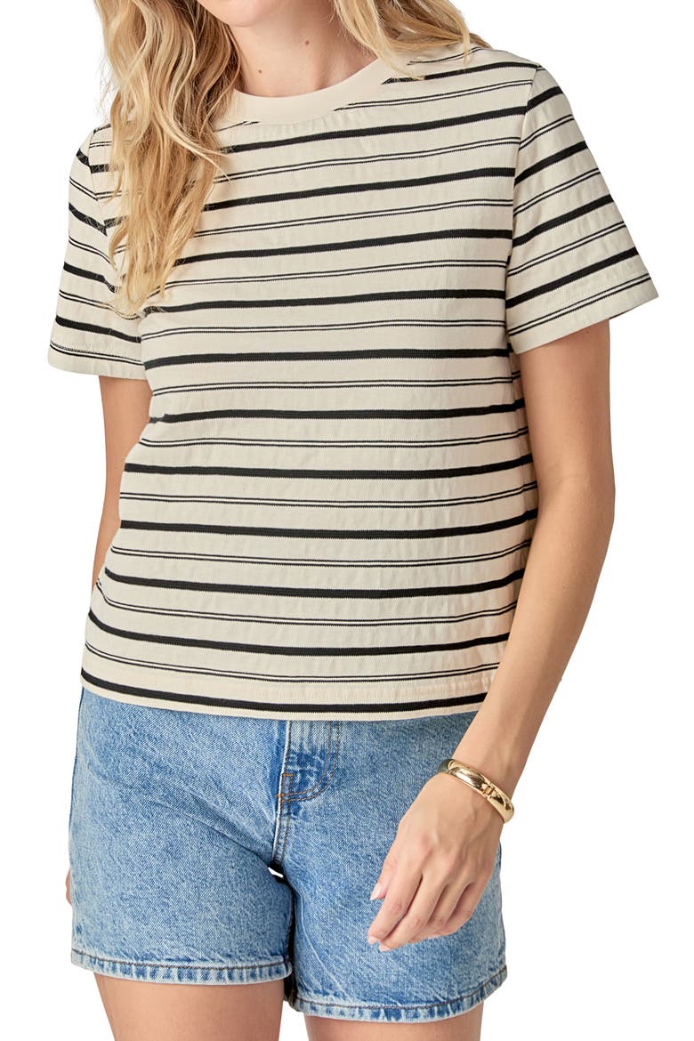 Stripe Cotton T-Shirt, Alternate, color, WHITE/BLACK