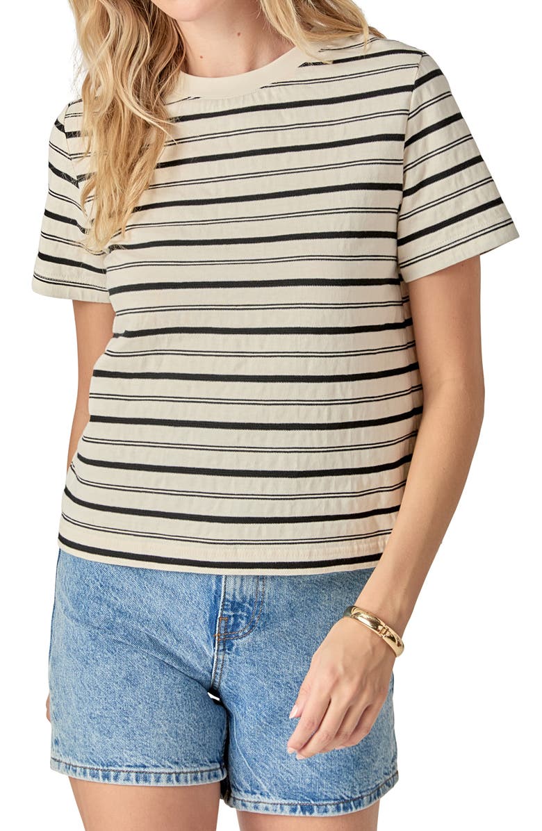 English Factory Stripe Cotton T-Shirt, Alternate, color, White/ Black