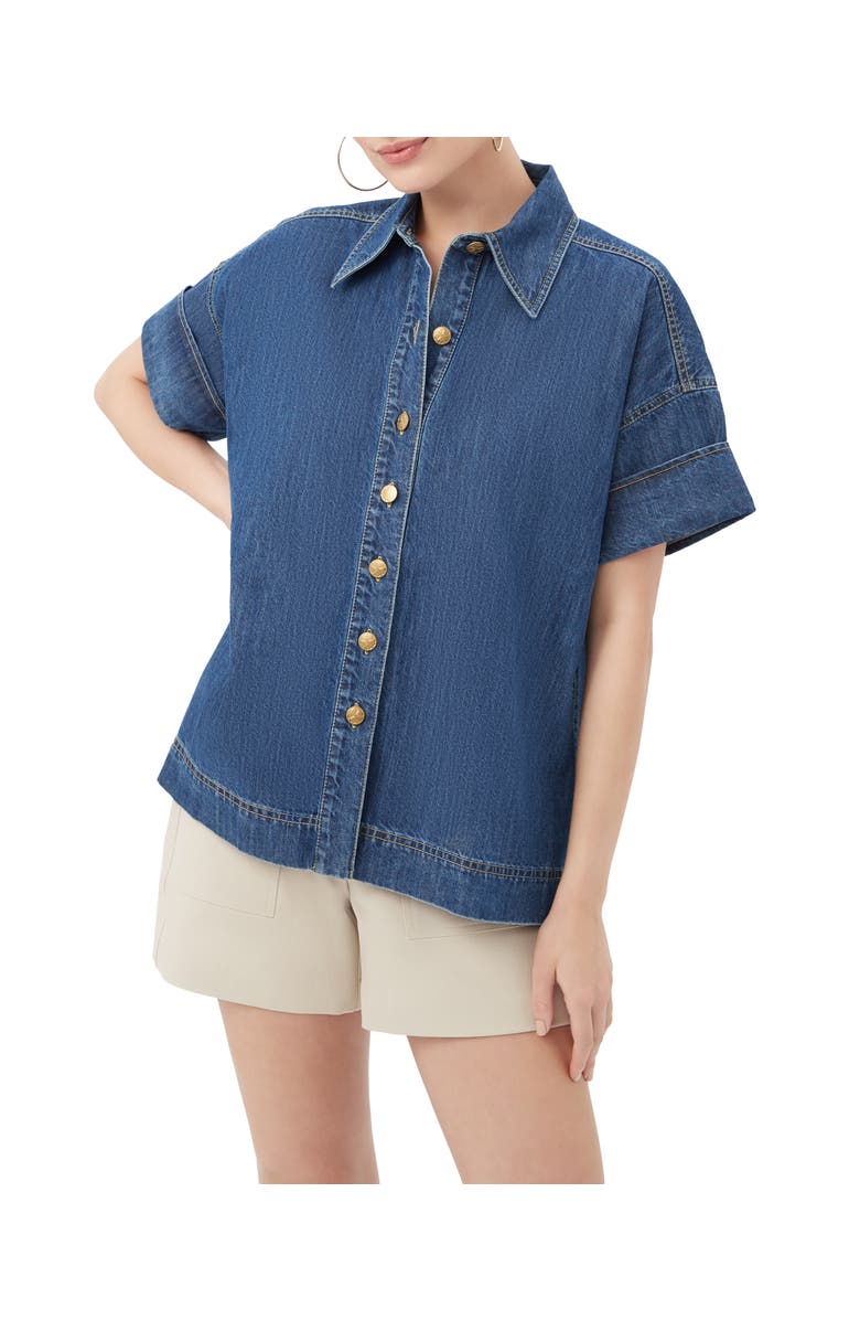 Trina Turk Opponent 2 Denim Button Up Top, Alternate, color, Indigo