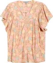 Wit & Wisdom Floral Flutter Sleeve Quarter Zip Top