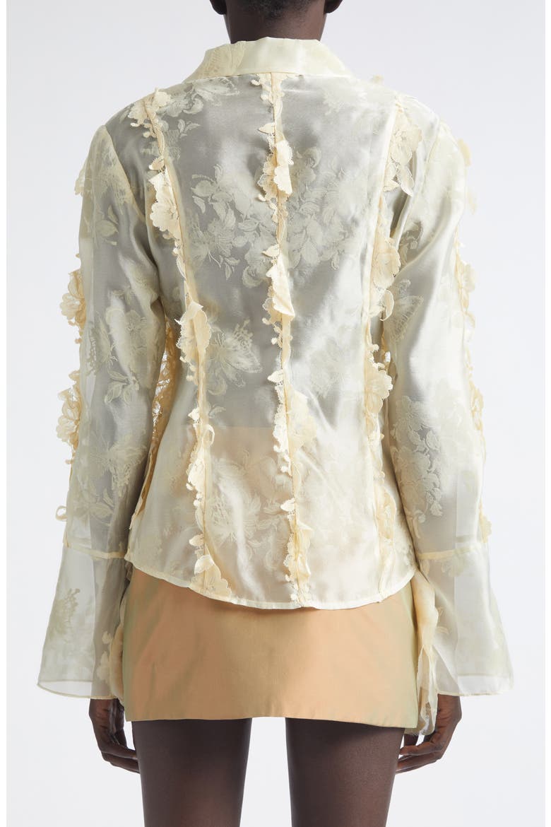 Quiyona Lace Trim Sheer Silk Shirt, Alternate, color, BEIGE