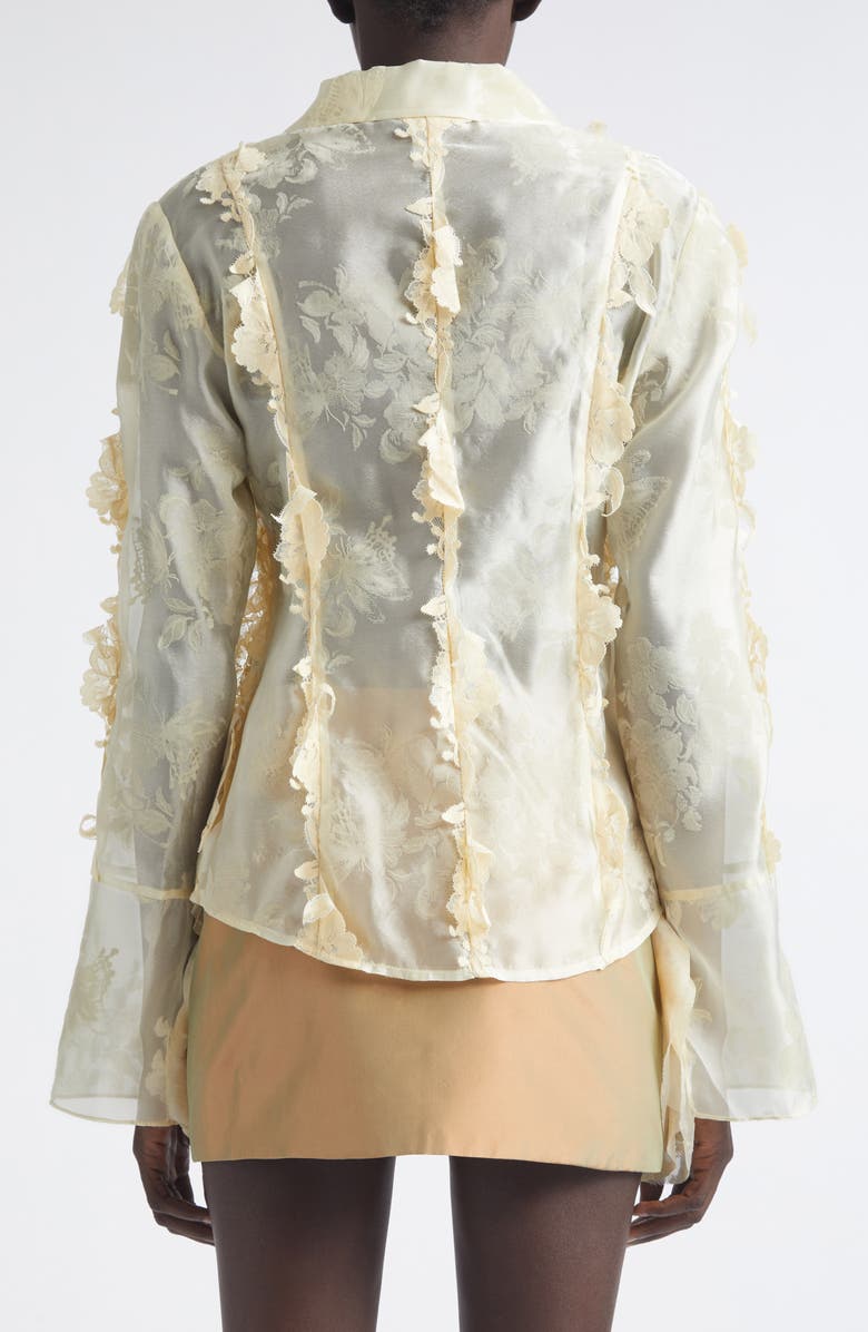 KIM SHUI Quiyona Lace Trim Sheer Silk Shirt, Alternate, color, Beige