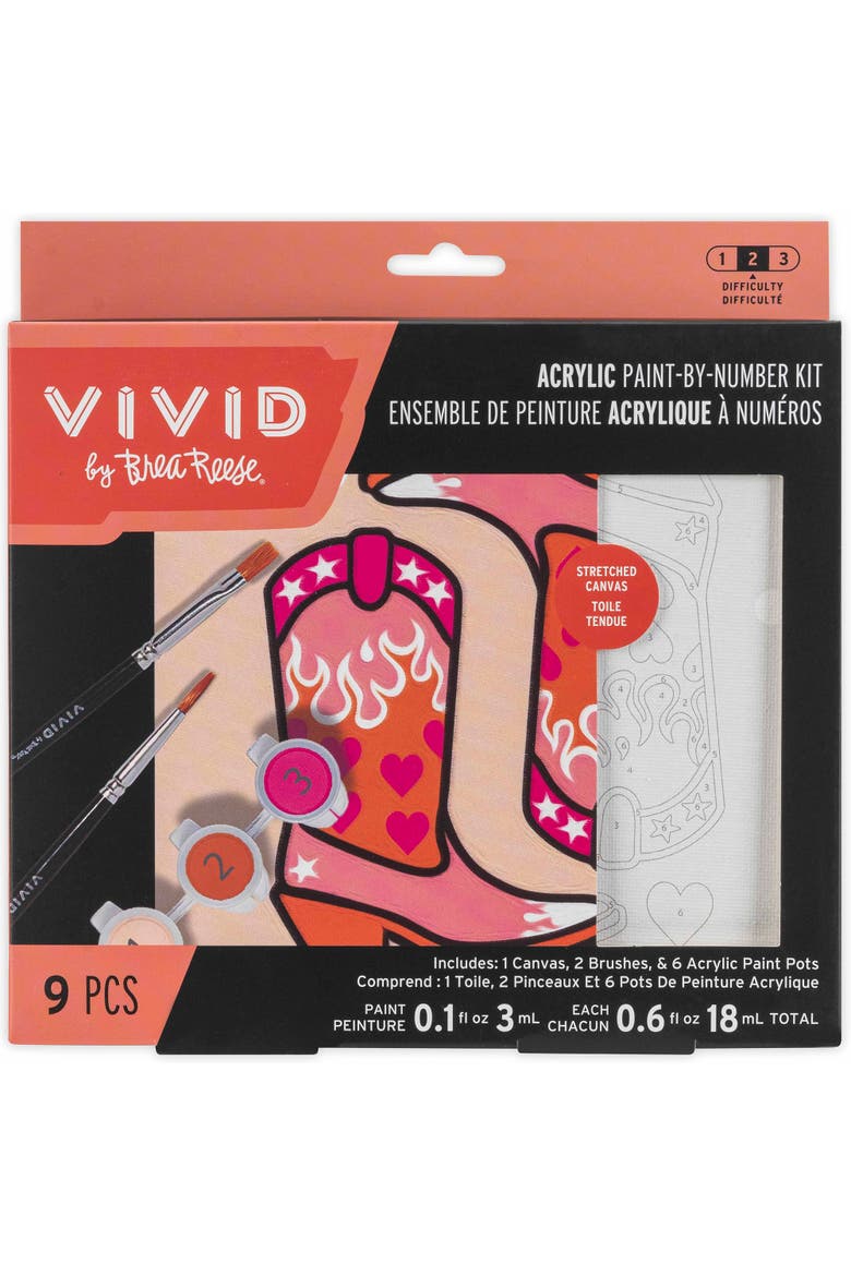 Acrylic Mini Paint By Number Kit Cowgirl Boot, 6 inch x 6 inch, Main, color, Multicolored