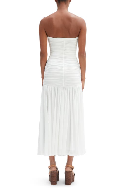 Bardot Solana Strapless Gathered Mesh Drop-waist Maxi Dress In White