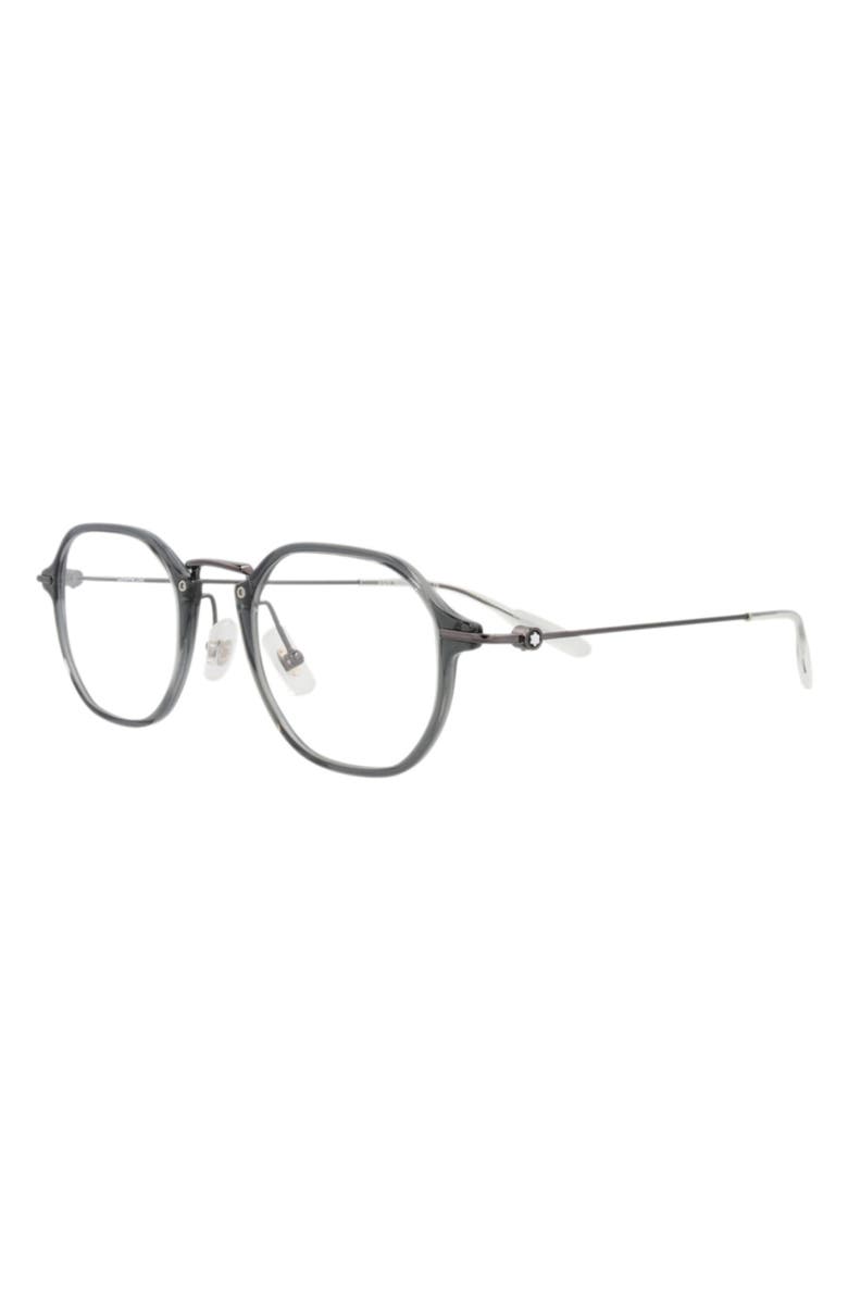 Montblanc 50mm Round Optical Glasses, Alternate, color, Grey Ruthenium Transparent
