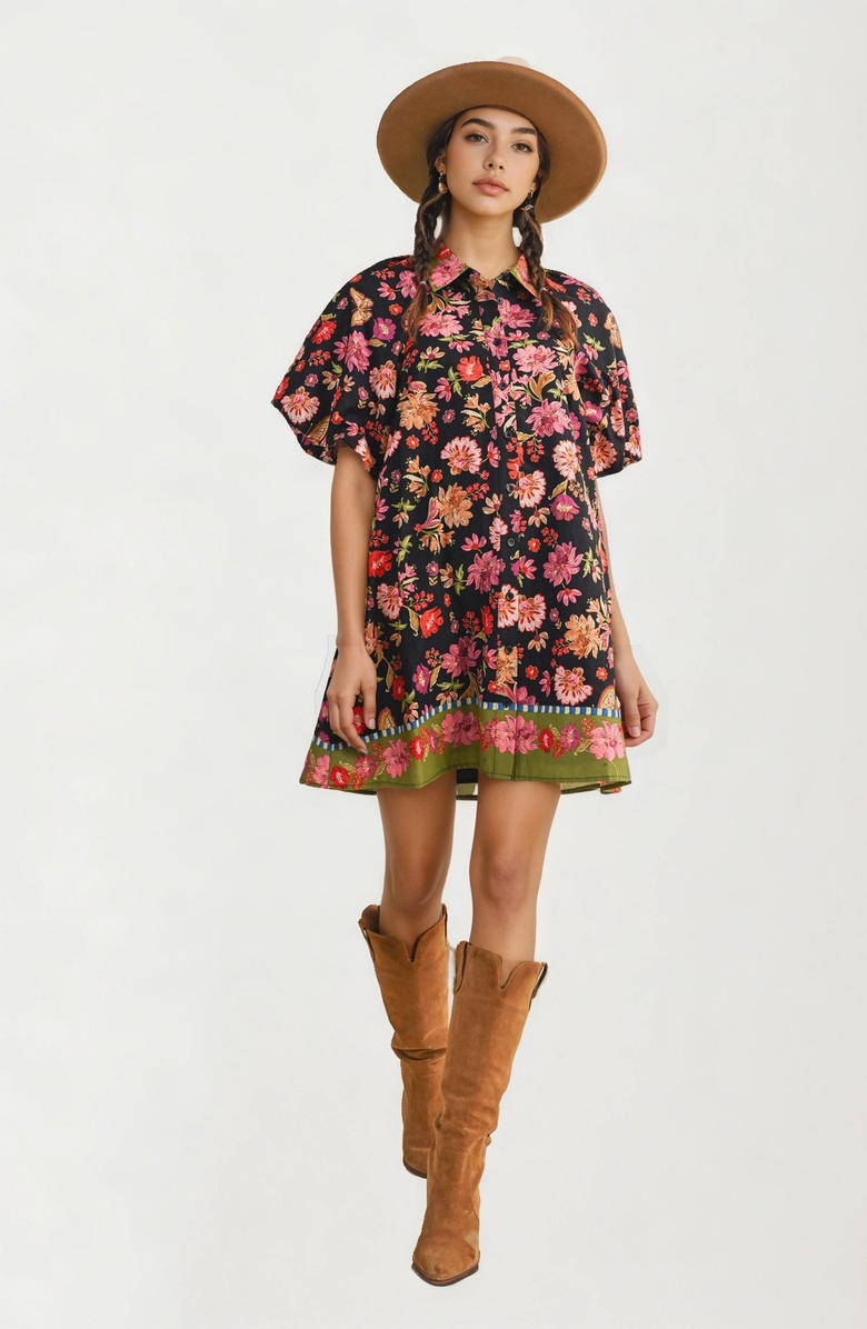 Knit and Lounge Button Front Floral Shirt Dress, Alternate, color, Floral Print