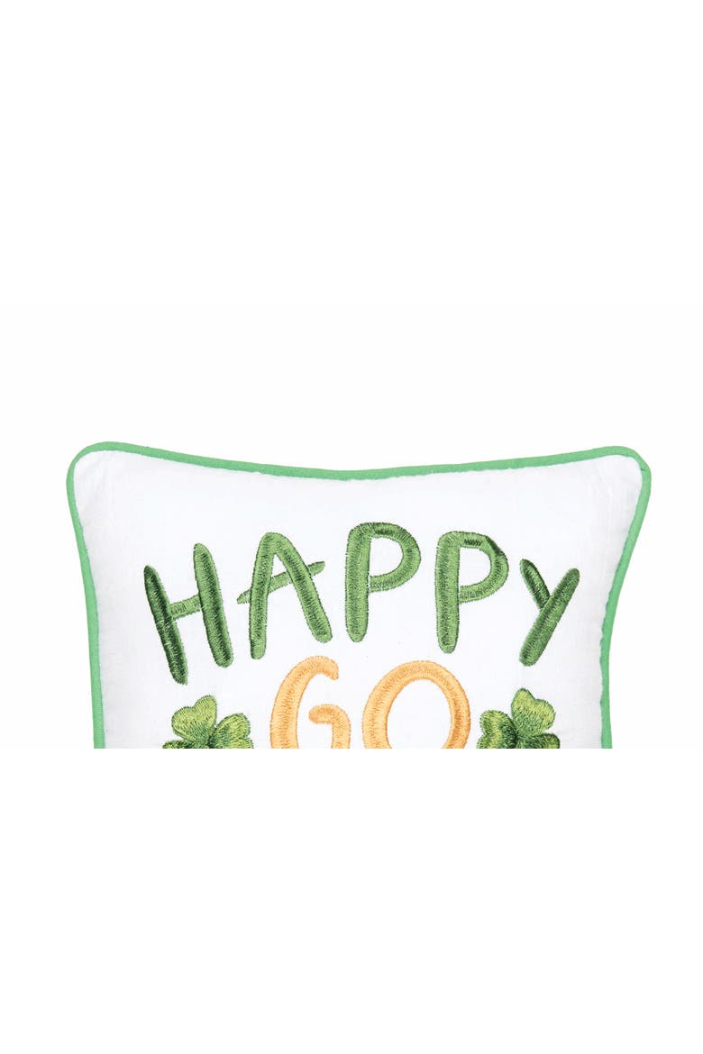 St. Patrick's Day "Happy Go Lucky" Embroidered Mini Cotton Accent Pillow, 10" x 10", Alternate, color, Green