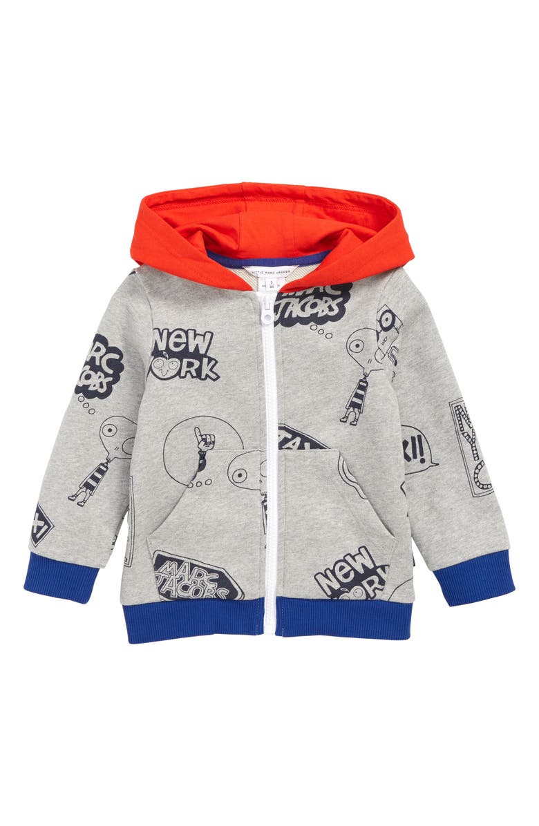 LITTLE MARC JACOBS Allover Mr. Marc Print Zip Hoodie, Main, color, 