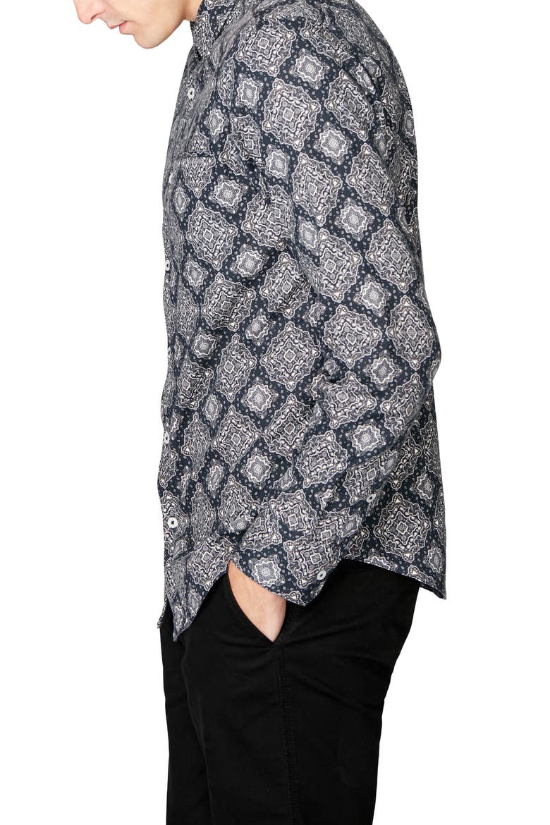On Point Slim Fit Button-Up Shirt, Alternate, color, BLACK MEDALLION PAISLEY