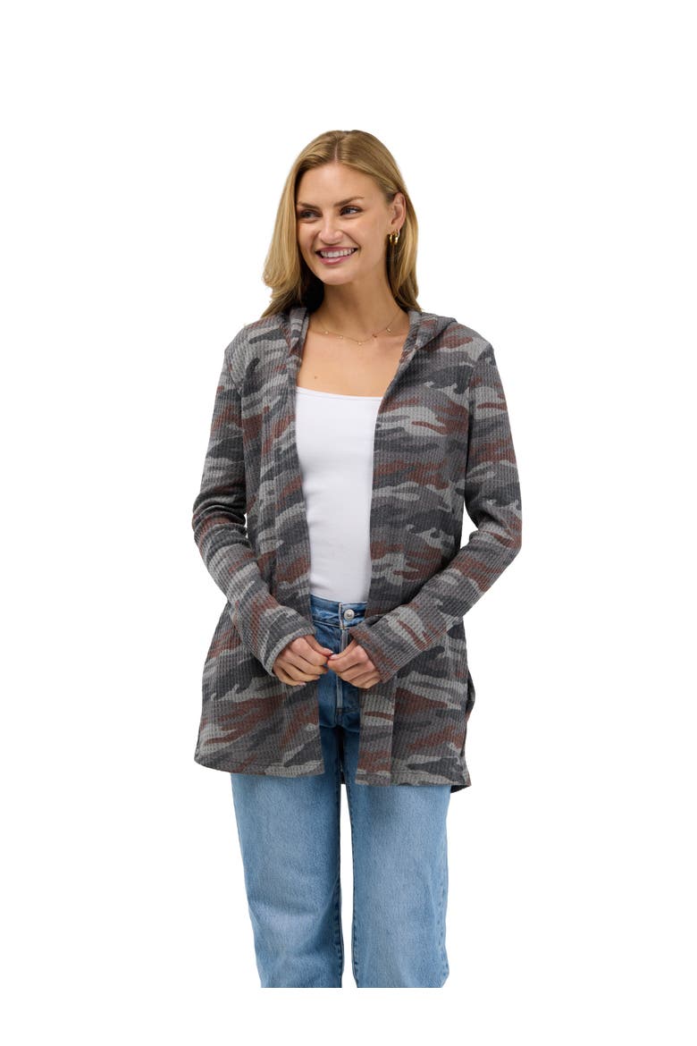 Essential Womens Hooded Open Front Cardigan Jacket, Main, color, Grey Multi