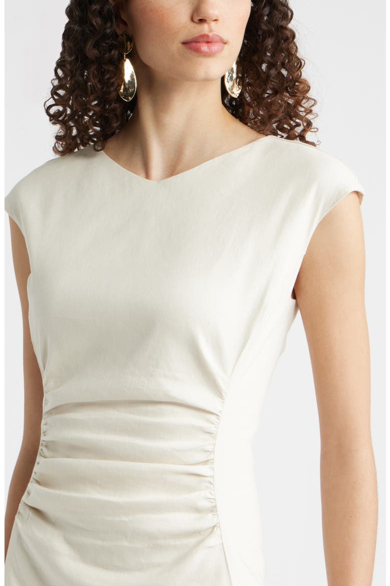 Linen Blend Ruched Midi Dress, Alternate, color, IVORY BIRCH