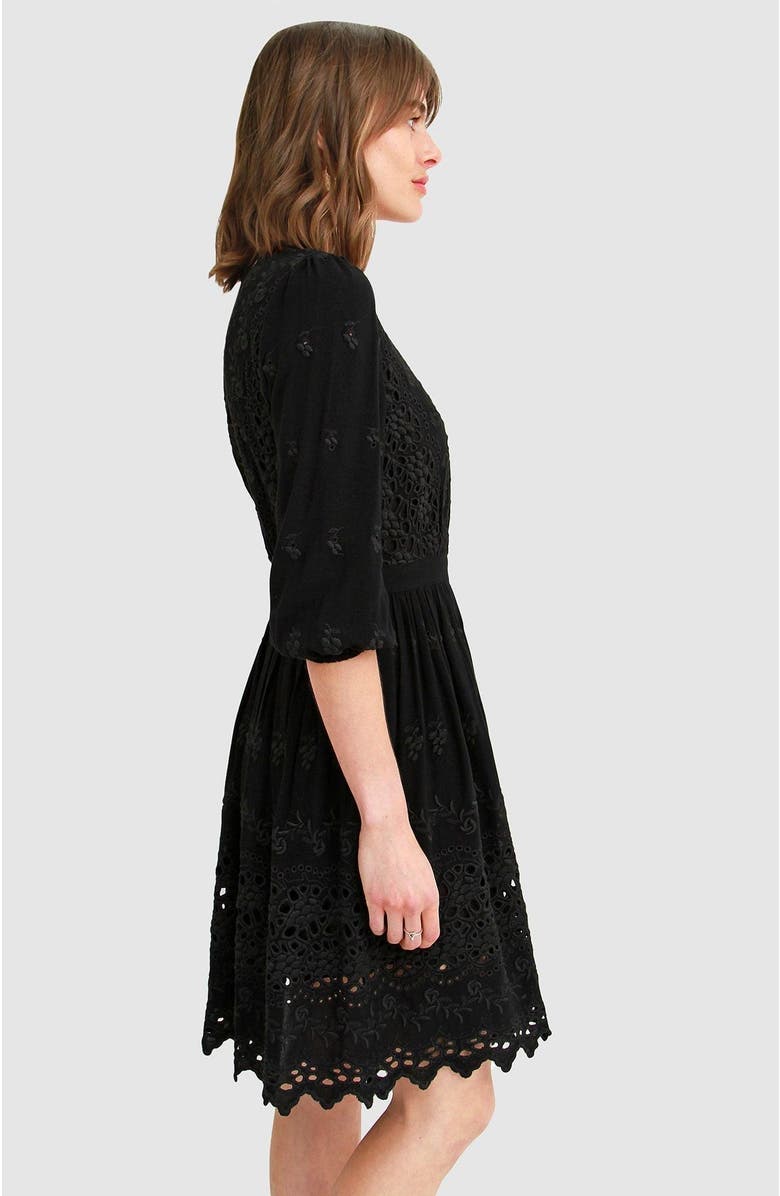 Belle & Bloom Sweet Talk Eyelet Mini Dress, Alternate, color, Black