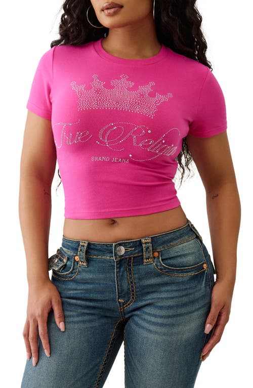 True Religion Rhinestone Logo Baby Tee In Pink