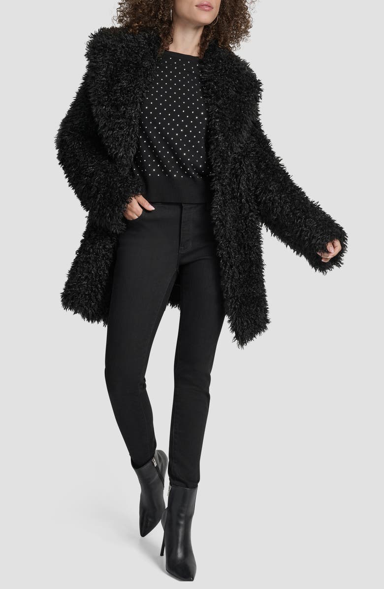 DKNY Faux Fur Jacket, Alternate, color, Black