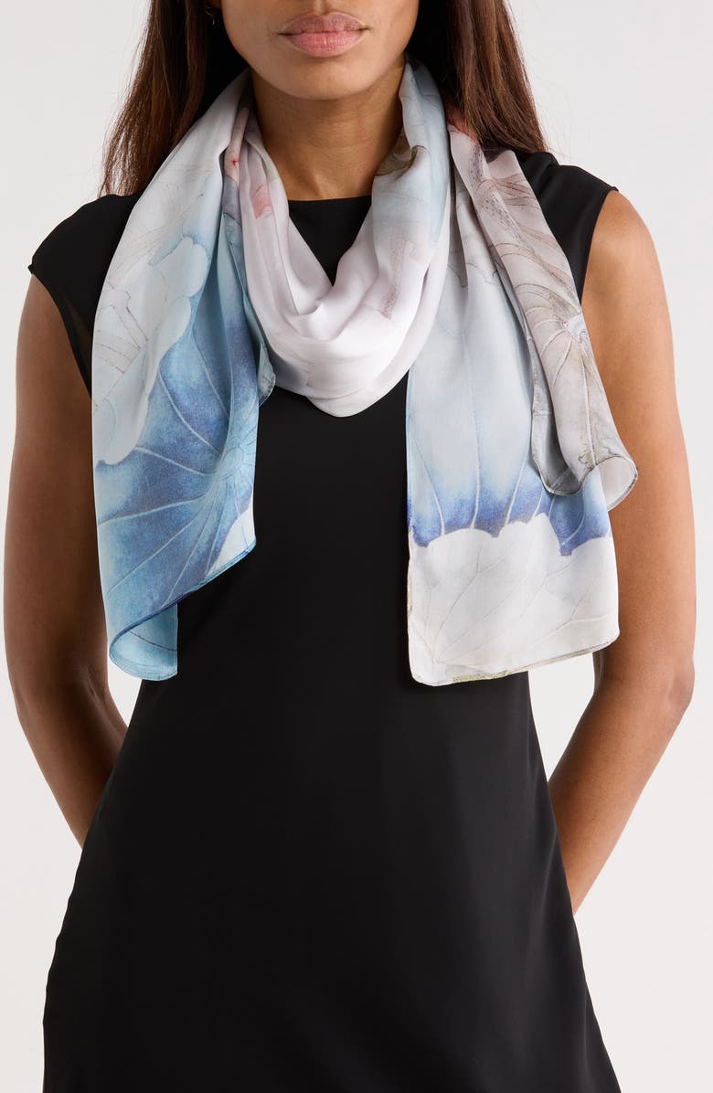 La Fiorentina Floral Print Silk Scarf, Main, color, Blue