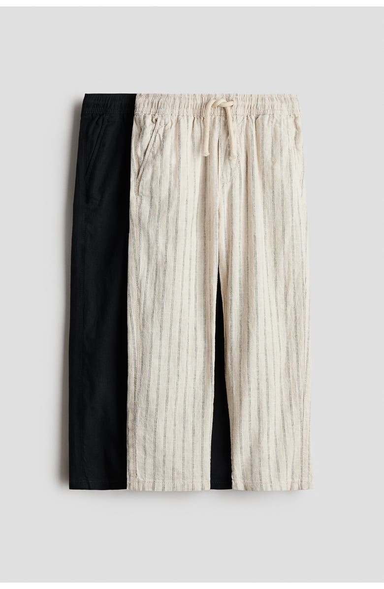 H&M 2-pack Linen-blend Trousers, Main, color, Light Beige/Striped