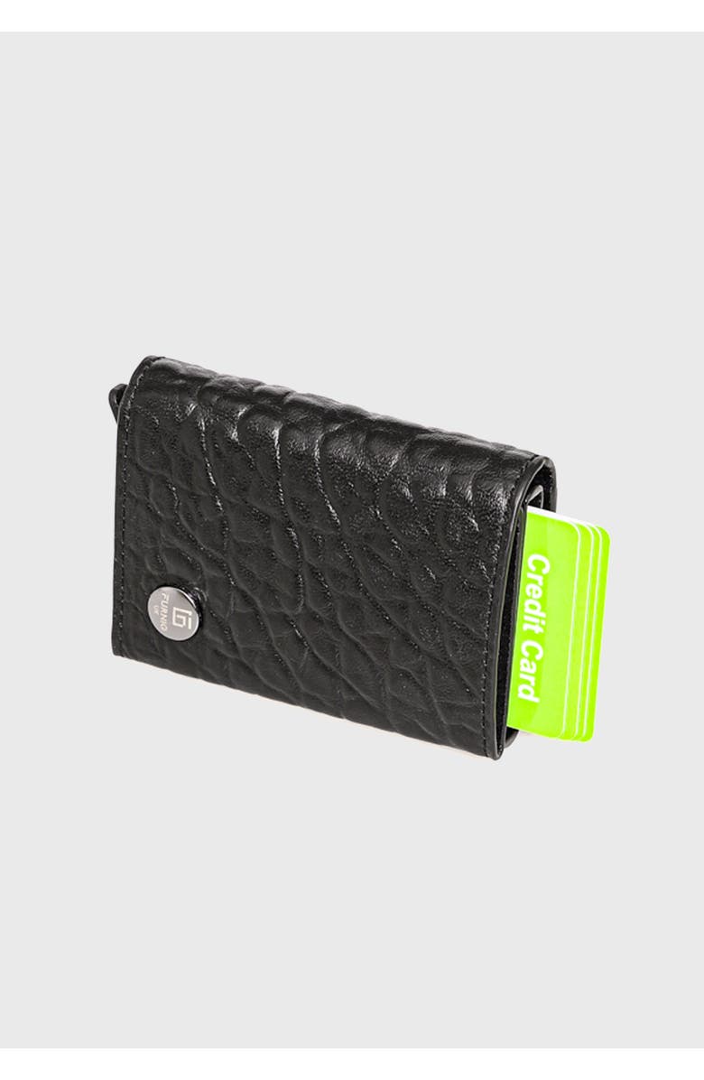 Furniq UK Genuine Leather Elephant Pattern Trifold Card Holder, Main, color, Black
