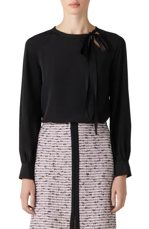 Asymmetric Tie Neck Silk Crêpe de Chine Blouse