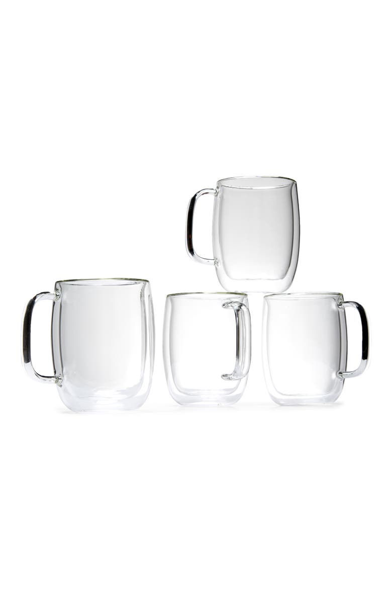 Sorrento Plus Double Wall Glass Mugs - Set of 4, Main, color, CLEAR