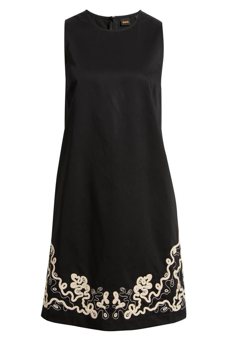 Sleeveless Embroidered Hem Cotton Dress, Alternate, color, BLACK