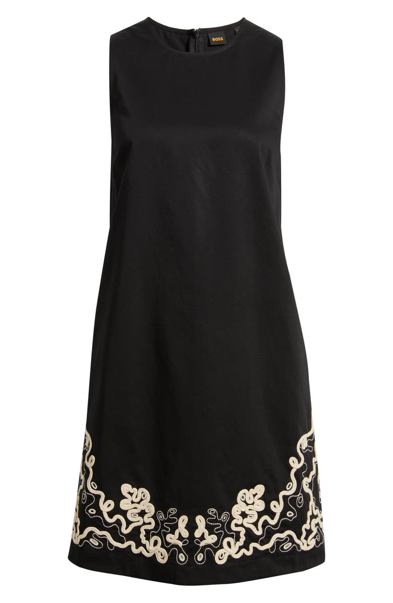 BOSS Orange Sleeveless Embroidered Hem Cotton Dress, Alternate, color, Black