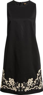 BOSS Orange Sleeveless Embroidered Hem Cotton Dress