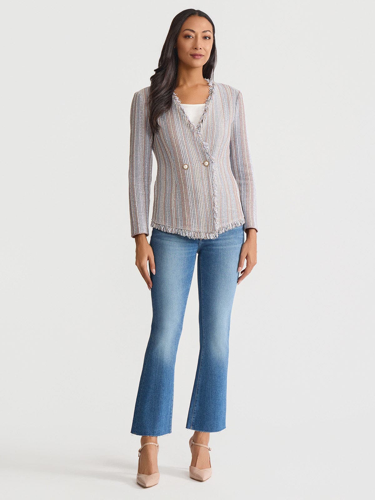 Asymmetrical Fringe Trim Knit Jacket