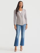 Misook Asymmetrical Fringe Trim Knit Jacket