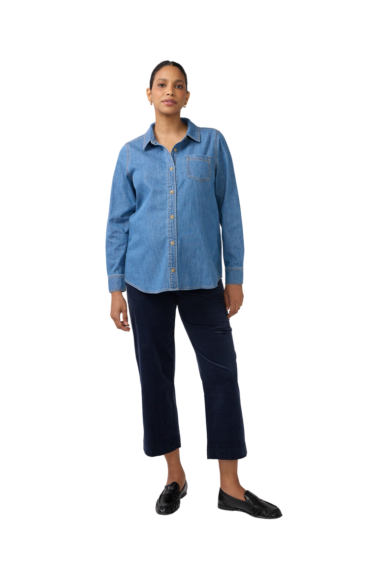Maternity & Nursing Denim Button-Down Shirt, Main, color, Medium Wash